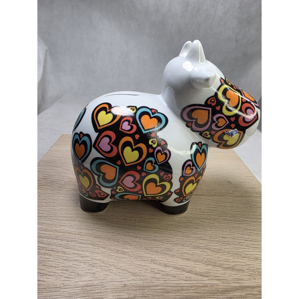 Rare Cowie Money Piggy Bank Pop Art Heart Pattern White ceramic Topchoice